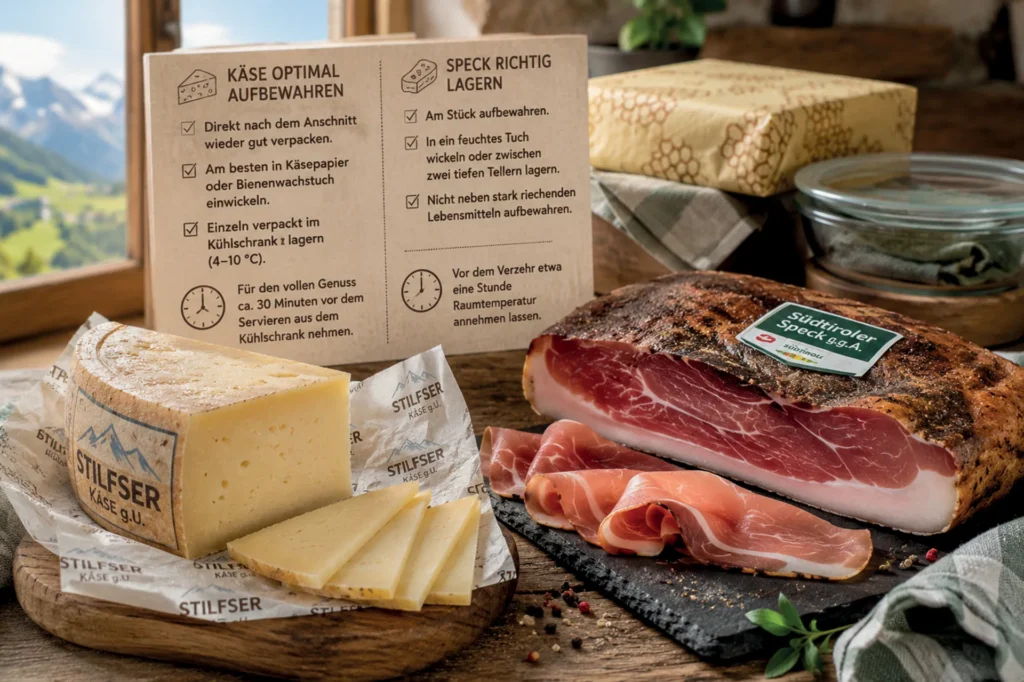 Stilfser Käse und Südtiroler Speck mit Tipps zur Aufbewahrung